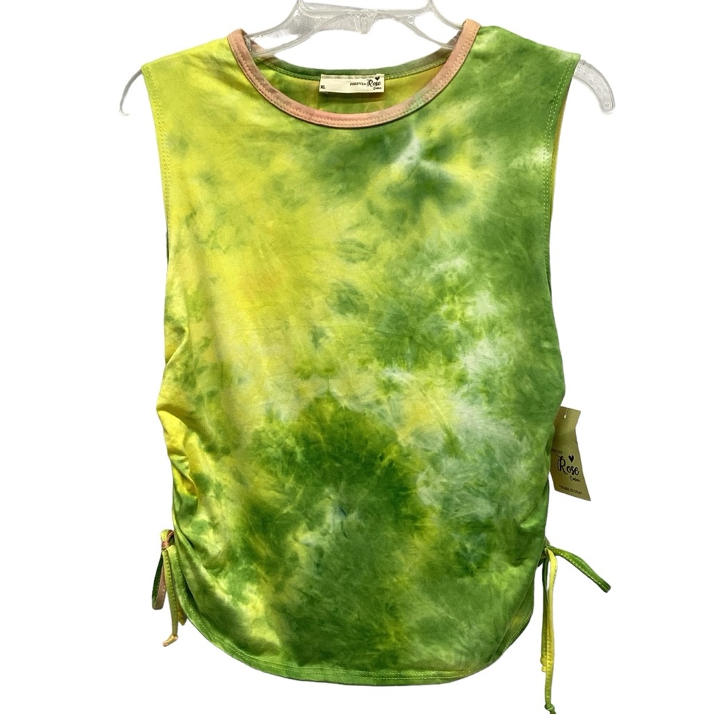 Forever Rose NWT Lime Green Side Ruched Tank Top Jrs. size XL